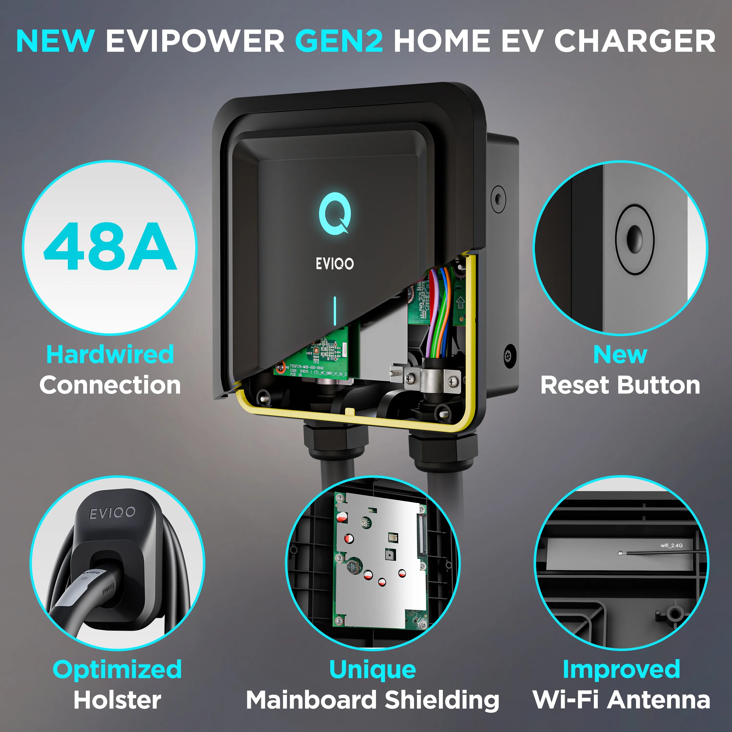 EVIQO Level 2 EV Charger Hardwired - NACS Charger Compatible with Tesla - 48 Amp