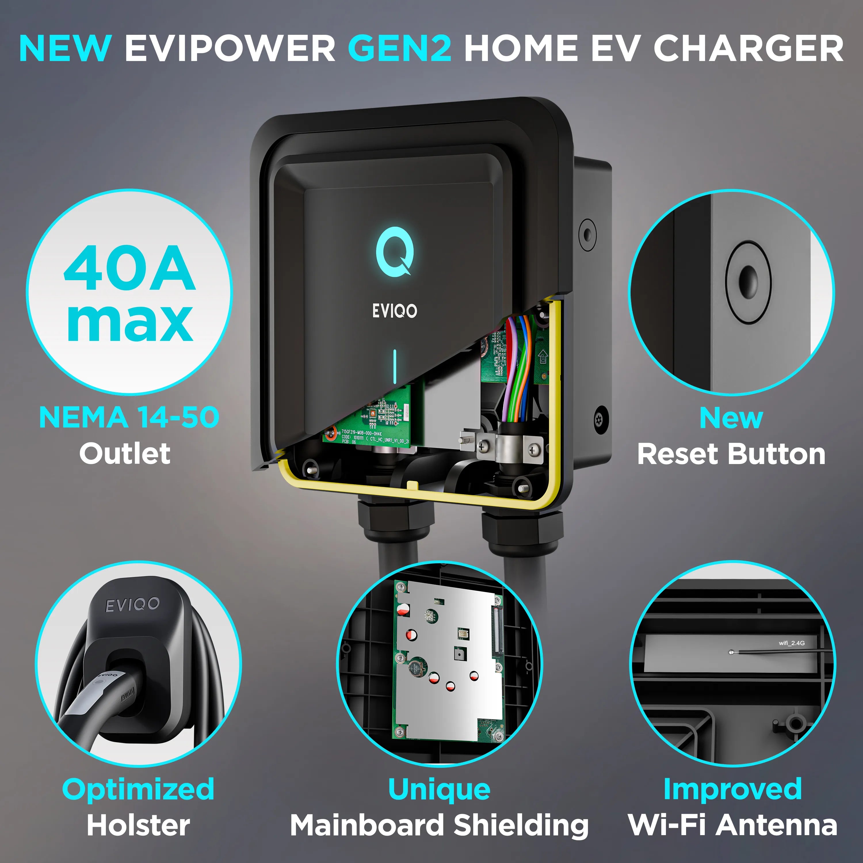 EVIQO Level 2 EV Charger - NACS Charger Compatible with Tesla - 40 Amp