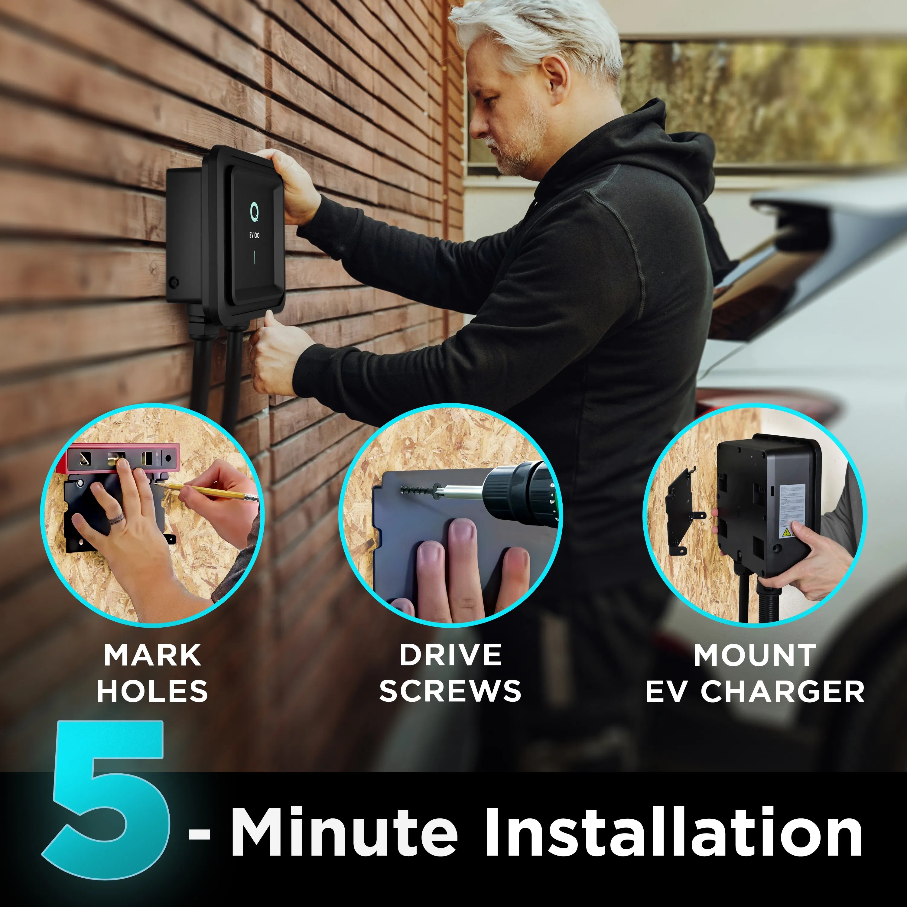 EVIQO Level 2 EV Charger Hardwired - NACS Charger Compatible with Tesla - 48 Amp