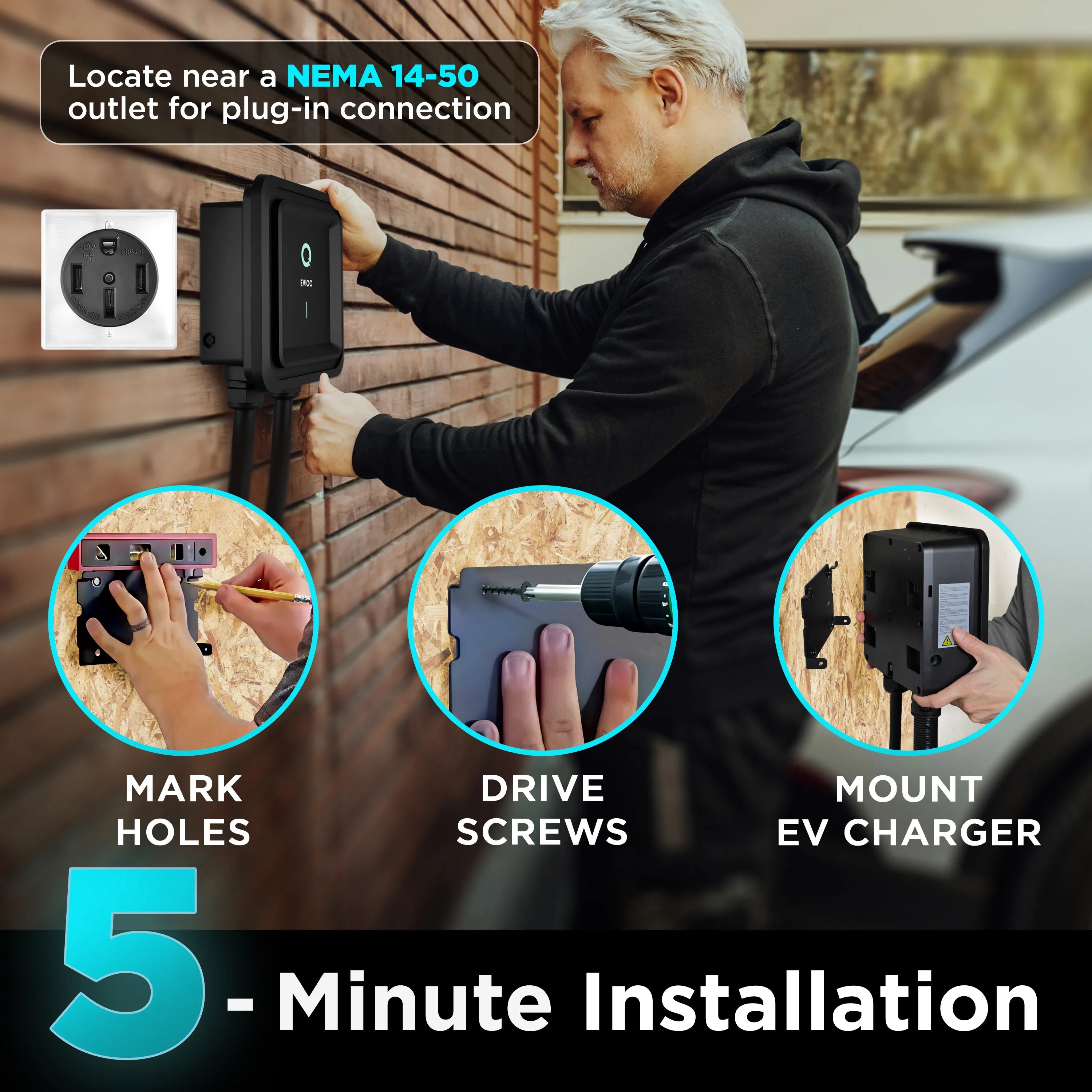 EVIQO Level 2 EV Charger - NACS Charger Compatible with Tesla - 40 Amp