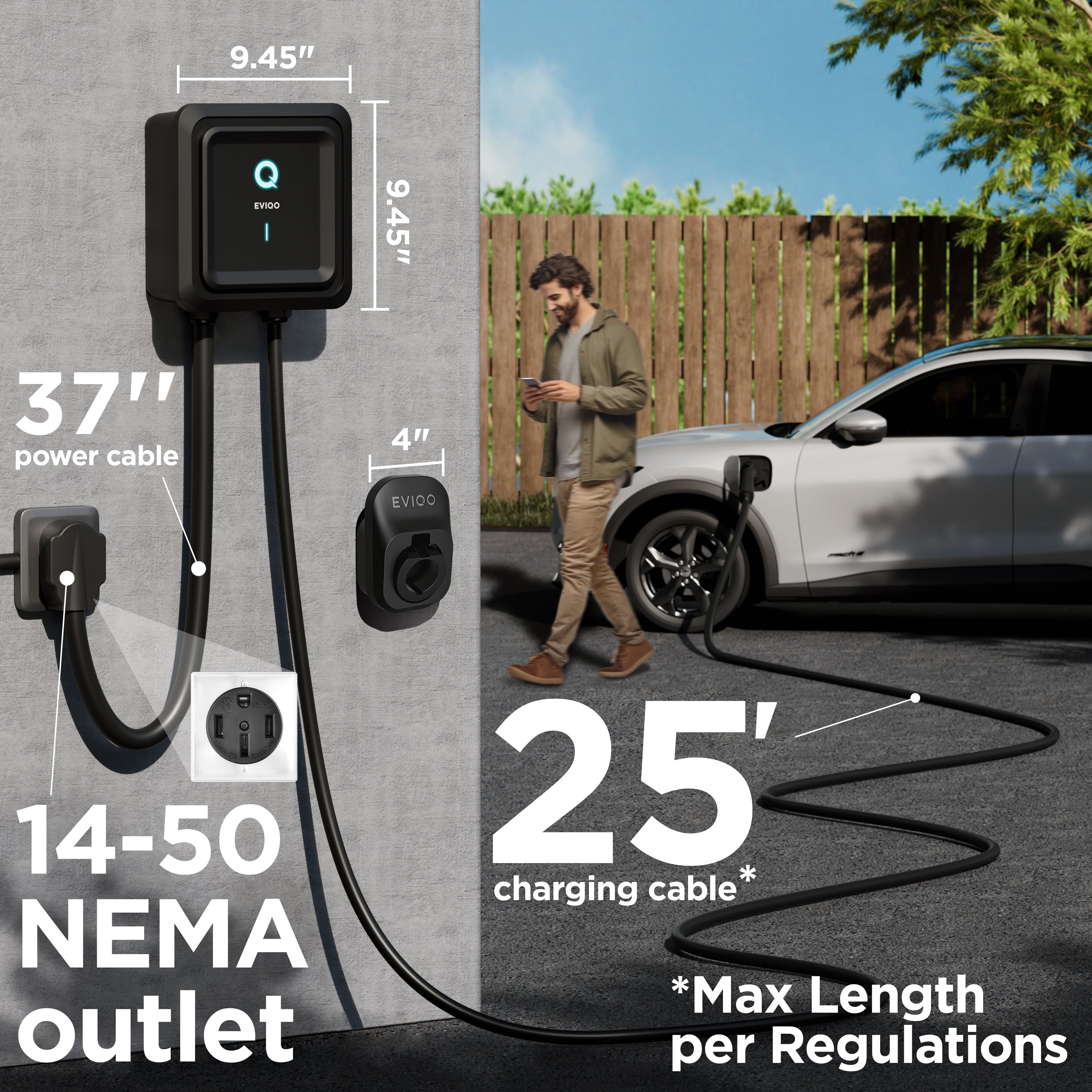 EVIQO Level 2 EV Charger - NACS Charger Compatible with Tesla - 40 Amp