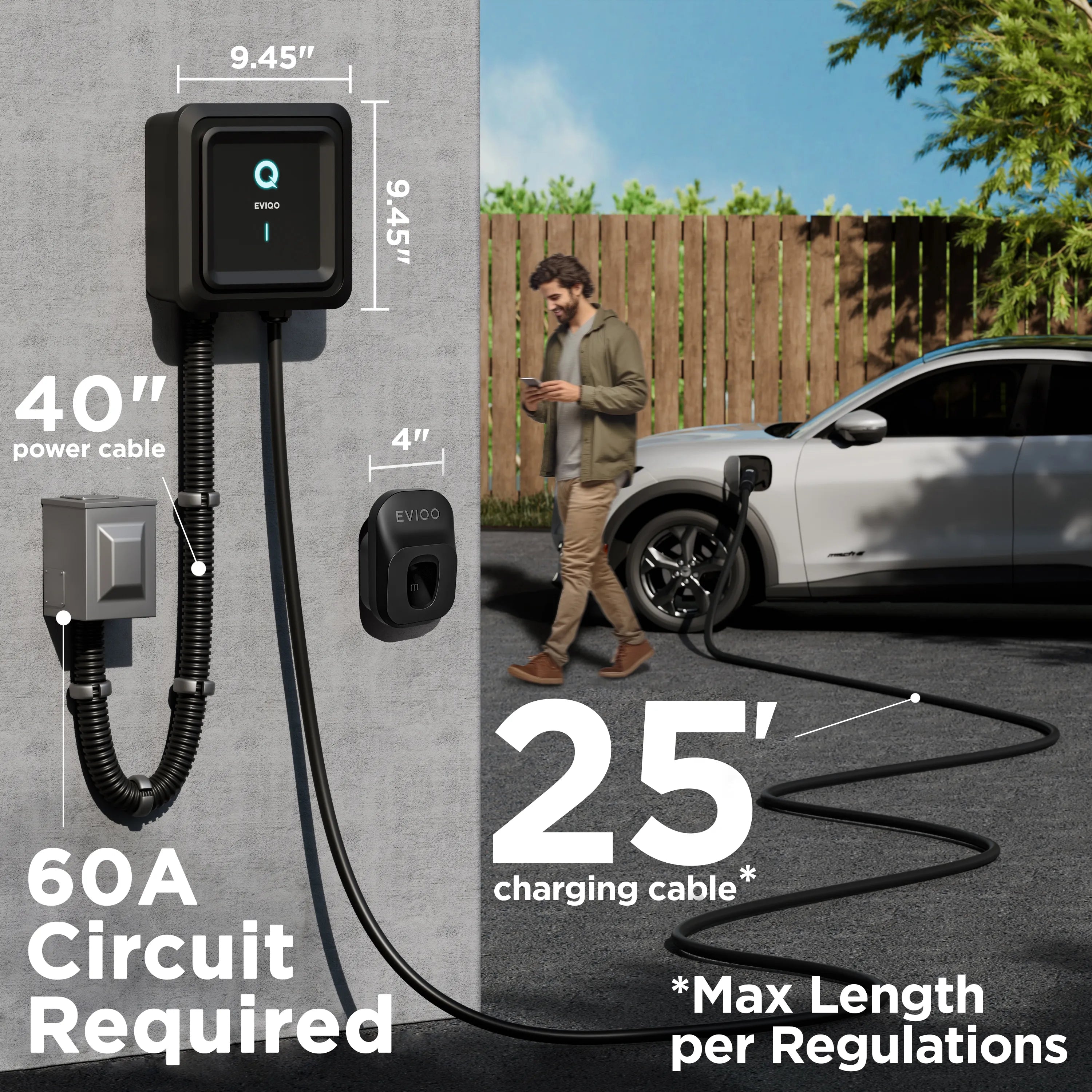 EVIQO Level 2 EV Charger Hardwired - NACS Charger Compatible with Tesla - 48 Amp
