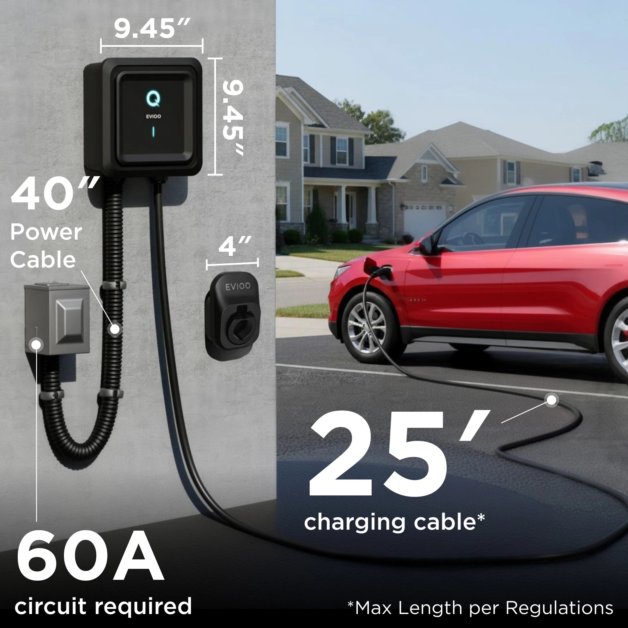 EVIQO Level 2 EV Charger Hardwire Version (240V) – 48 Amp