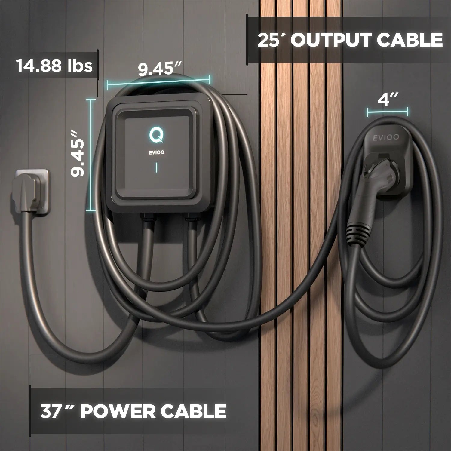 EVIQO Level 2 EV Charger - 40 Amp EV Charger Level 2 - Smart Wall EV Chargers for Home Level 2 - NEMA 14-50 EVSE with J1772 Connector, 25' Cord, 240V Electric Vehicle Charging Stations (Gen2)