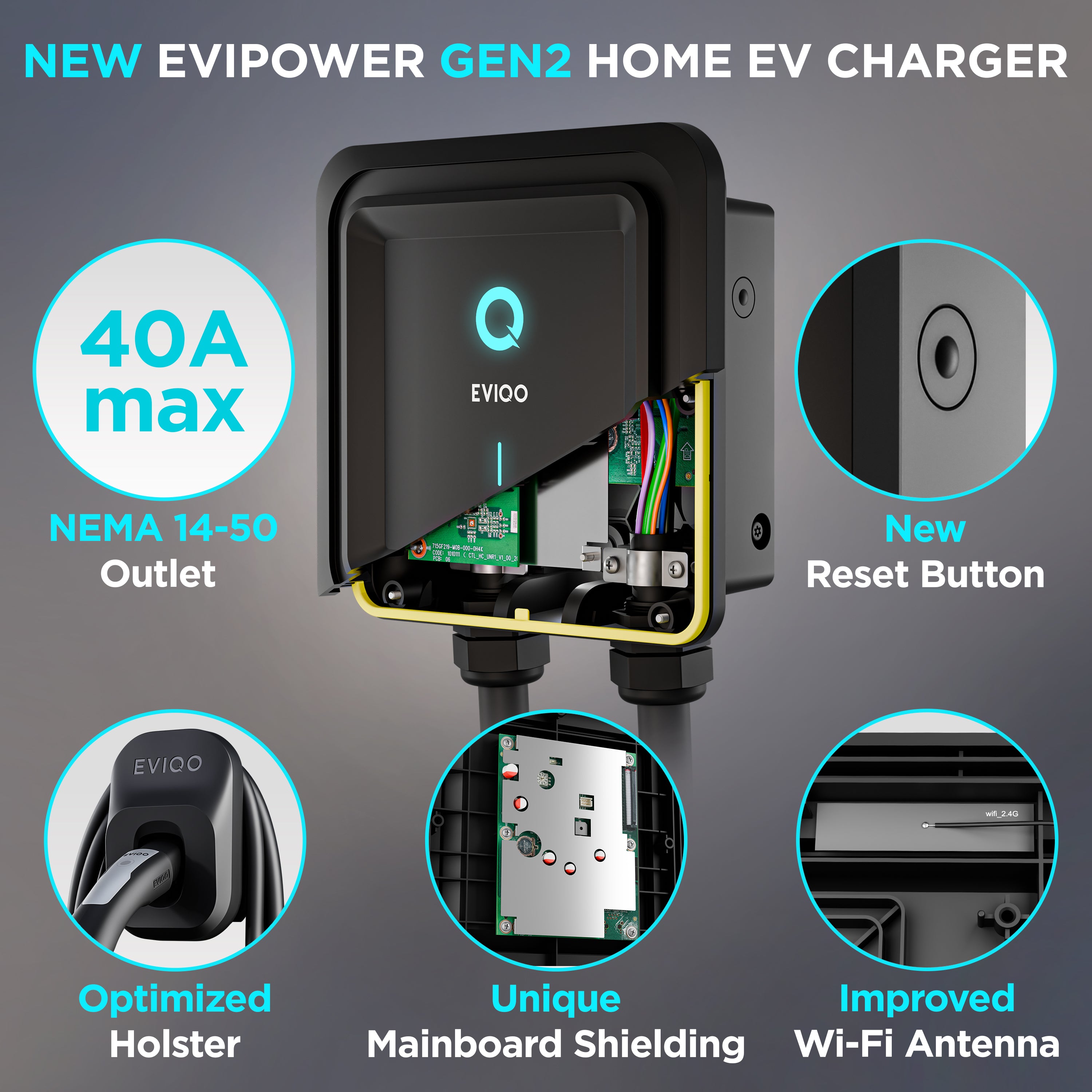 EVIQO Level 2 EV Charger - NACS Charger Compatible with Tesla - 40 Amp