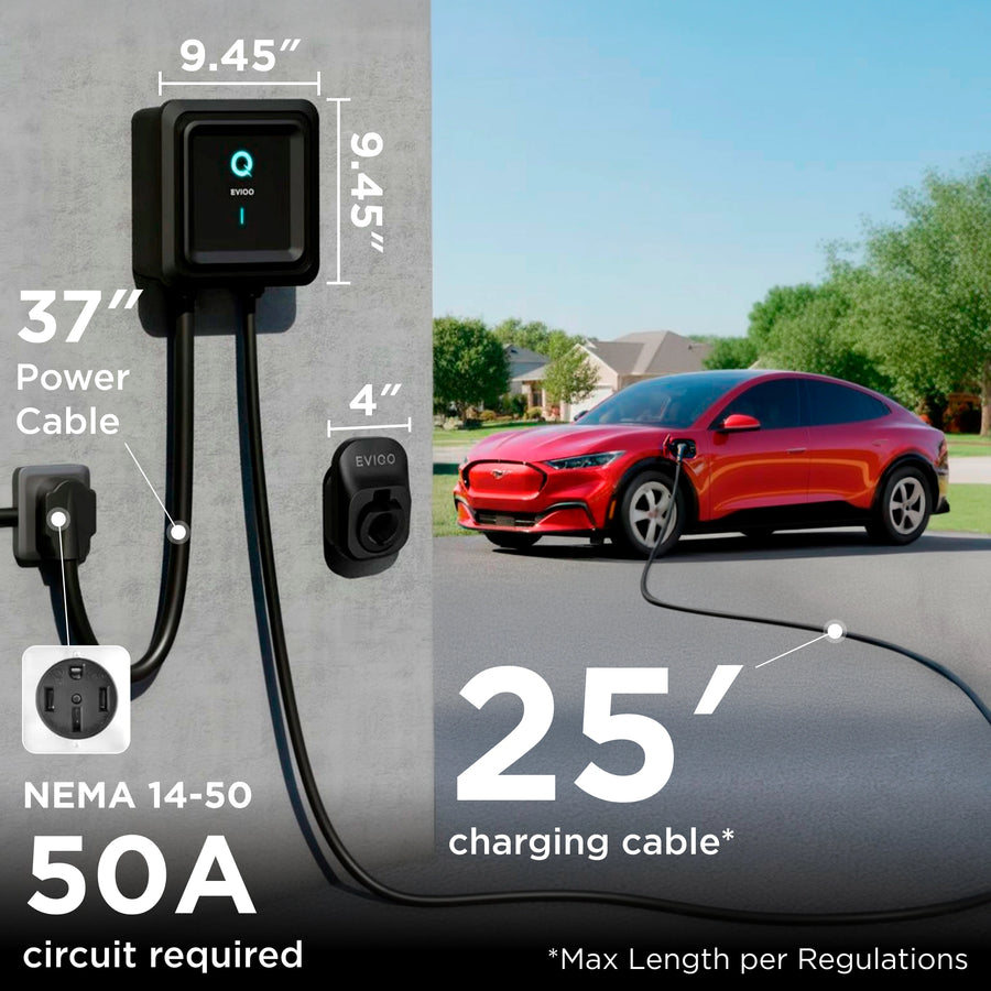 EVIQO Level 2 EV Charger GEN 2 NEMA 14-50 PLUG-IN (240V) - 40 Amp