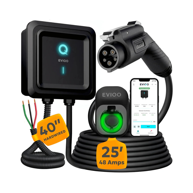 EVIQO Level 2 EV Charger, 48A (50A Max), 240V, Hardwired, J1772 for Non-Tesla EVs