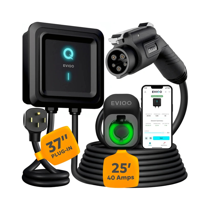 EVIQO Level 2 EV Charger, 40A (9.6kW), 240V, NEMA 14-50 Plug-in, J1772 for Non-Tesla EVs