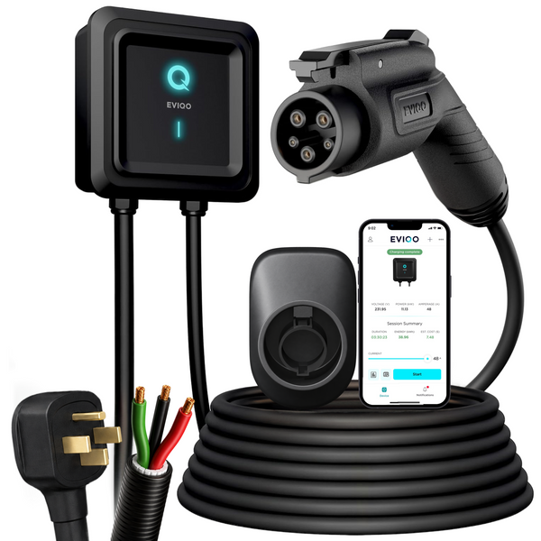 EVIQO Level 2 EV Charger, if Plug-In 40A (9.6kW) or if Hardwired 48A (11.5kW), 240V, J1772 for Non-Tesla EVs