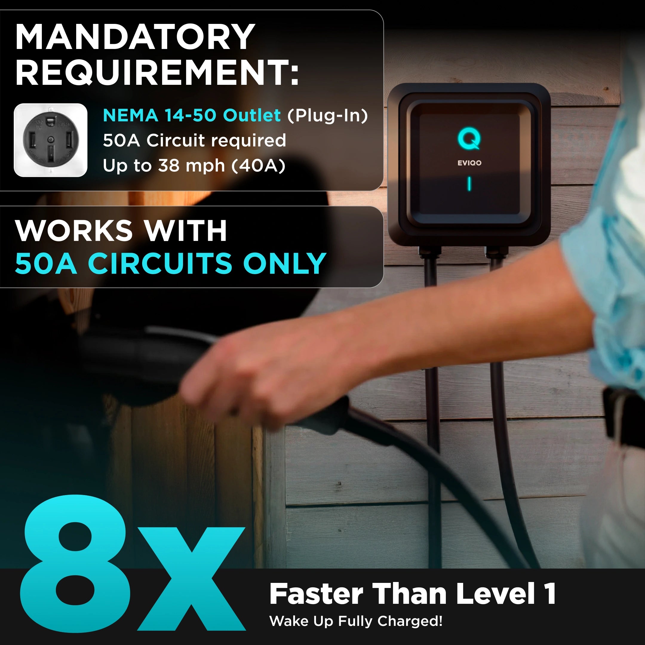 EVIQO Level 2 EV Charger - NACS Charger Compatible with Tesla - 40 Amp